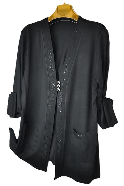 elma abone Short Jewelled Large Size Combed Cotton Cardigan