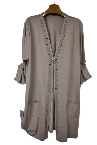 elma abone Large Size Combed Cotton Stone Cardigan
