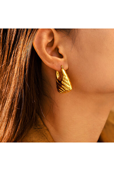 İPAR AKSESUAR Bobtega Metal Gold Bag Model Earrings