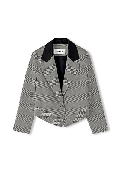 İpekyol Ekose desen saten garnili blazer