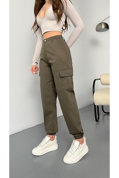 BİKELİFE Khaki Cargo Pocket Gabardine Fabric Trousers