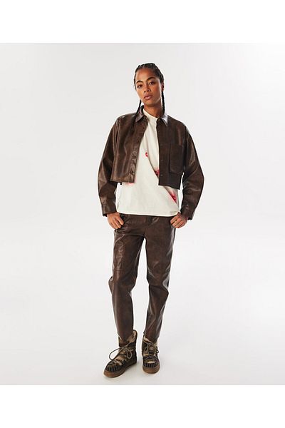 Twist Leather Look Comfortable Cut Shirt