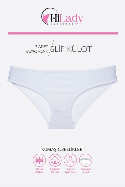 Hilady Chiloți pentru femei, pachet de 7 chiloți albi din bumbac moale, slip pentru femei Bikini Fit