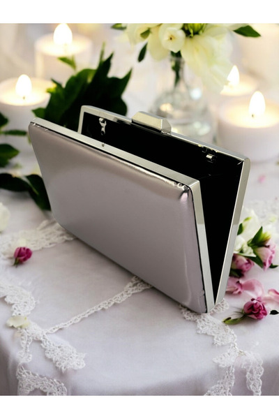 Biçanta Platinum Color Skin Leather Matte Leather Evening Bag Evening Bag Engagement Wedding Bag Clutch Bag