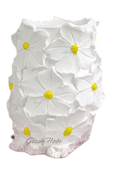 gözde hobi Gözdehobi Flower Patterned Stylish Decorative Makeup Table Organizer (Vase Pen Holder) - Yellow