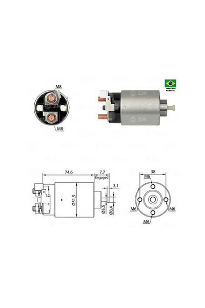 ZM 12v Marş Otomatiği Mıtsubıshı Tipi (GÖVDE 50 MM) (4 DELİK-SAĞ FİŞLİ)