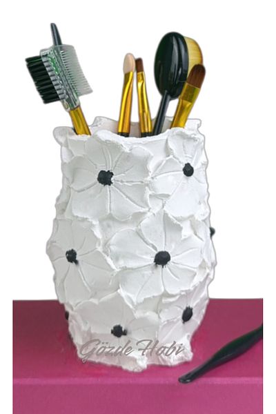 gözde hobi Gözdehobi Flower Patterned Stylish Decorative Makeup Table Top Organizer Organizer Vase Pen Holder