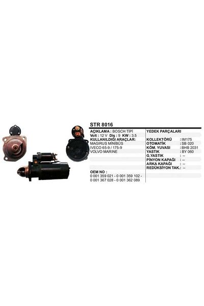REMARK 12v Bosch Type 9 Tooth 3.5 Kw Iveco-magirus-volvo Starter