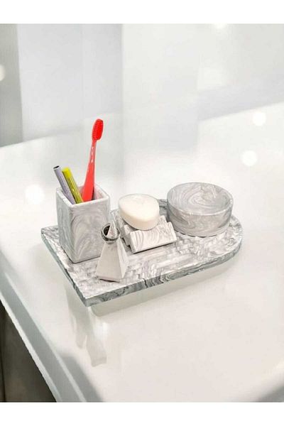 Trust Stone Σετ μπάνιου από σκυρόδεμα Archade Organizer, Σετ μπάνιου, Στερεό Σαπουνάκι, Θήκη οδοντόβουρτσας, Δίσκος, Δαχτυλίδι