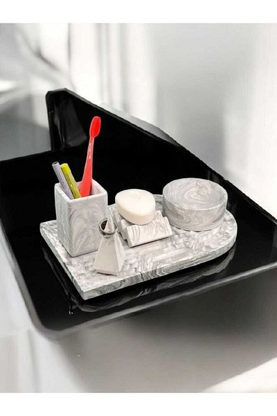 Trust Stone Σετ μπάνιου από σκυρόδεμα Archade Organizer, Σετ μπάνιου, Στερεό Σαπουνάκι, Θήκη οδοντόβουρτσας, Δίσκος, Δαχτυλίδι