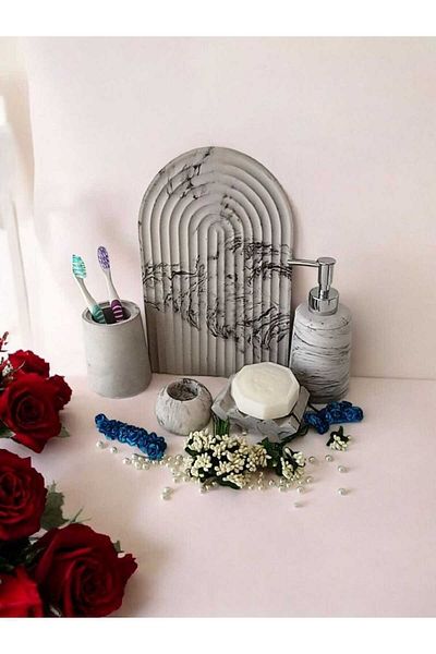 Trust Stone Σετ μπάνιου Marble Series Anthracite 5 τεμαχίων, Σετ αξεσουάρ από σκυρόδεμα με δοσομετρητή υγρού σαπουνιού