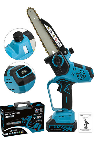POWER BLACK Dijital Gösterge Ve Otomatik Yağlamalı El Testeresi Ağaç Odun Dal...