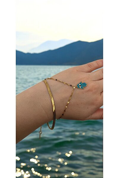 Miyoste سوار نسائي من الفولاذ باللون الذهبي ذو العيون الزرقاء