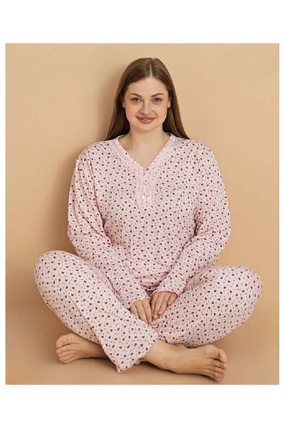 pijamakeyfi Women's Plus Size Pajama Set Buttoned & Lace V-Neck Bamboo Fabric Pajama Set