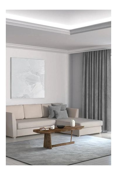 Perdexpress Soft Concept Velvet Textured Silver Gray Island Background Curtain