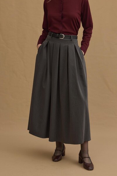 Fahhar Pleated Maxi Skirt (Anthracite)