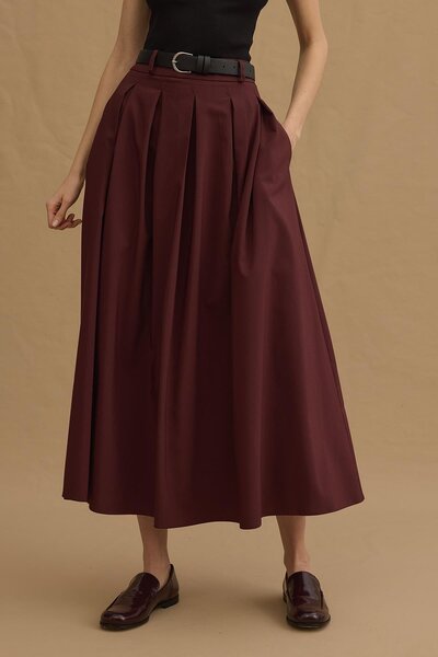 Fahhar Pleated Maxi Skirt Burgundy