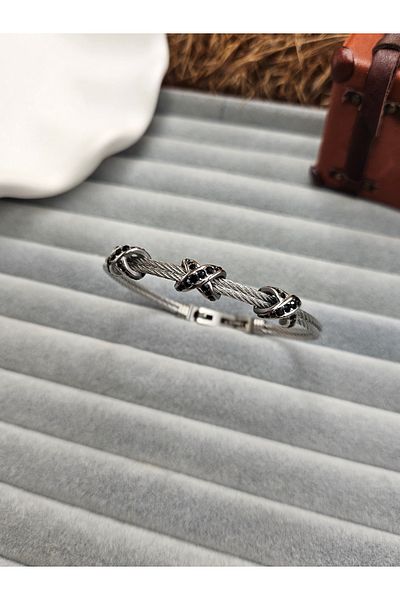 AURA Special Design Wicker Model Steel Bracelet with Zircon Stone