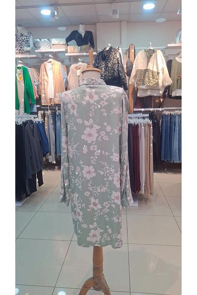 MODA Polo Live Flower Print Water Green Shirt Tunic