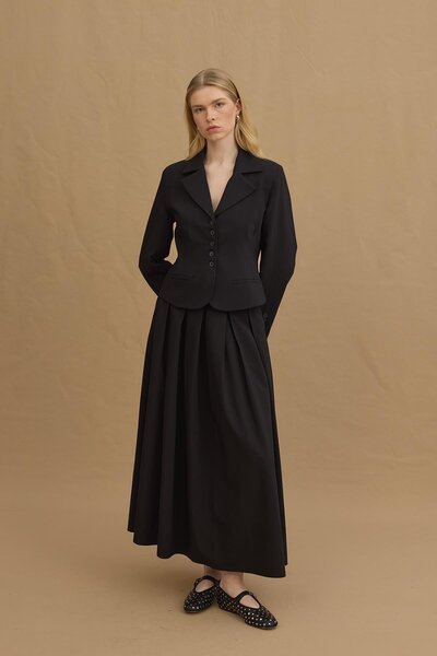 Fahhar Pleated Maxi Skirt - Black