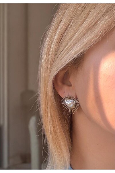 GM TAKI أقراط من الفولاذ الذهبي مع شكل قلب لؤلؤي وشمس