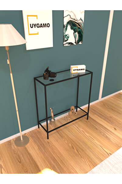 UYGAMO Joya Metal Dresuar Dekoratif Kahve Köşesi Konsol Çok Raflı Siyah Şeffa...