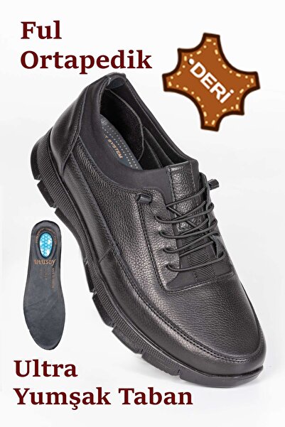 Black Vein Tam Ortopedik Topuk Masajlı Taban Erkek Ayakkabı Hakiki Deri Mevsi...