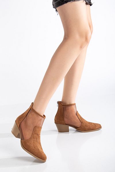MS SUGAR SHOES Καλοκαιρινά γυναικεία διαφανή λεπτομερή ψεύτικα σουέτ παπούτσια καουμπόη με τακούνι