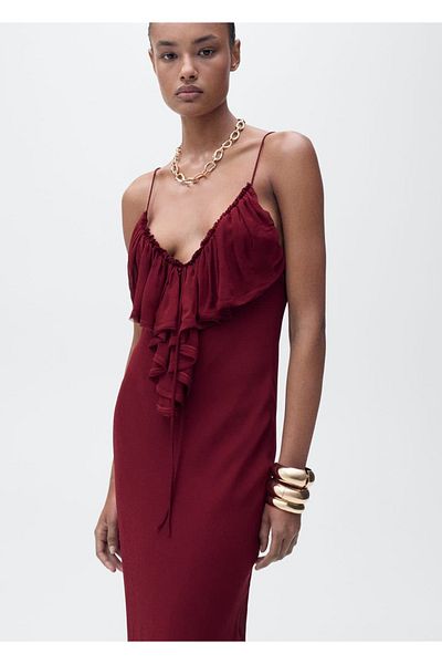 MANGO Woman Rochie din sifon cu detaliu volan