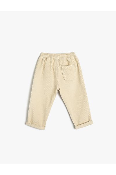Koton Cotton Ribbed Trousers with Tie Waist