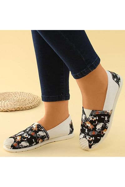 ARDSU Women's Cartoon Flower Patterned Linen Soft Sole Fabric Shoes