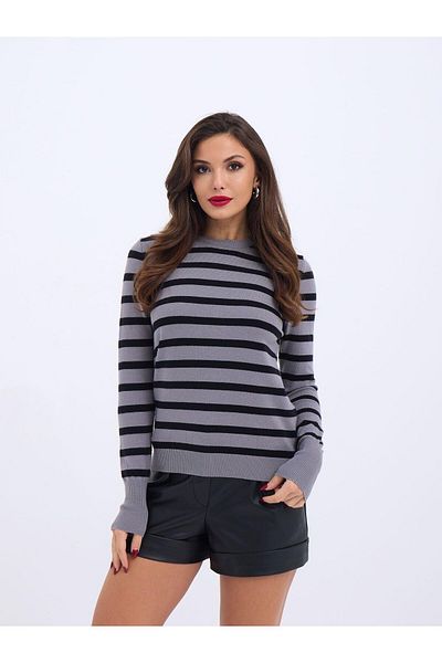 COTTONLAB 42271 Tricot Striped Sanding Sweater-Gray-Black