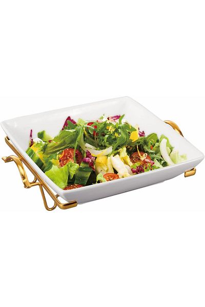 ORCHID 10.5" SQUARE BOWL WITH GOLD STAND