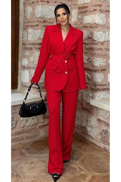 pembekurdelem Women's Rose Detailed Jacket Pants Set
