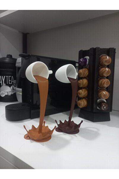 Karma Atölye 2li Dökülen kahve figürü,sıcak çikolata,sütlü kahve 3D biblo