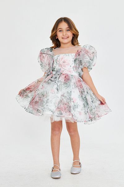 zühre balaban Flower Printed Organized Girl Evening Dress