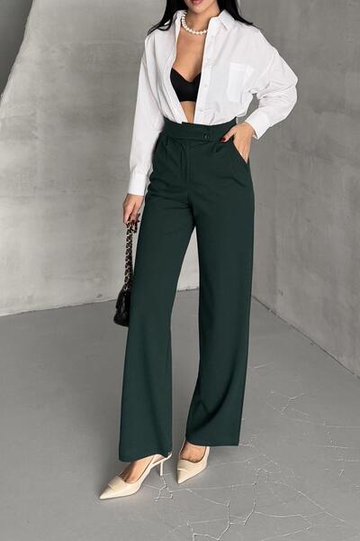 İstangül Butik Full Lycra Palazzo Trousers - Double Button Belt