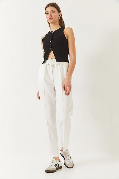 Bianco Lucci Damen-Hose mit elastischem Bund und doppelten Taschen im Karottenschnitt 80178 60271079