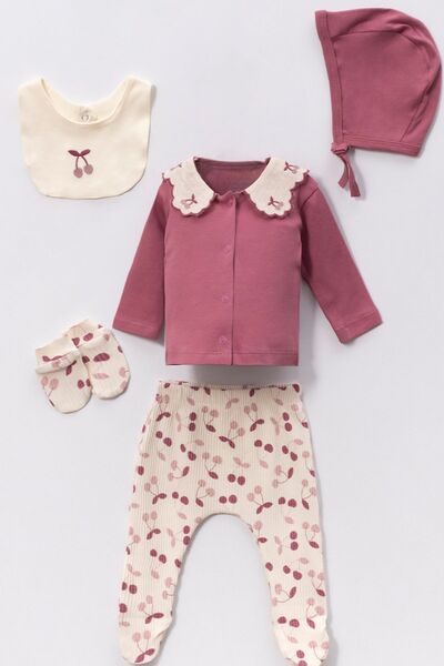 Minytrendy Yenidoğan Kız Bebek 5 Parça Çiçek Desenli Boneli Hastane Çıkış Tak...