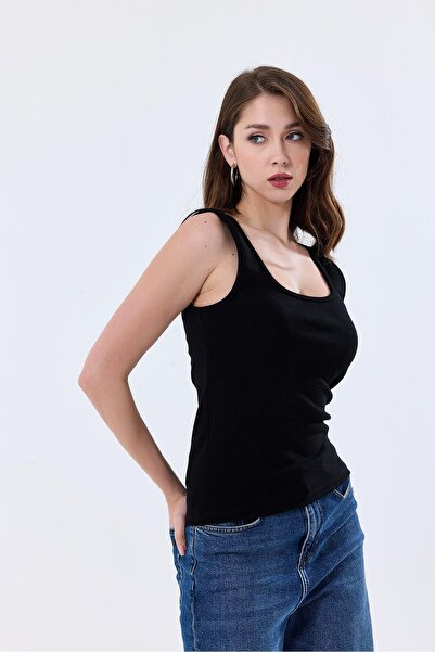 Kompedan Basic Ekstra Yumusak Ribana Atlet Tişört | Siyah 27119