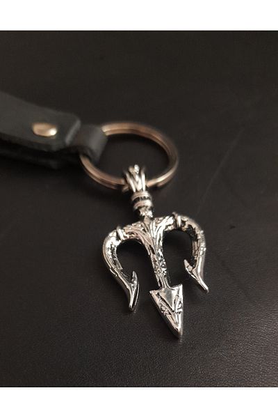 BSN Store Nordic Trident Spear Figured Premium Black Real Leather Key Chain Accessory