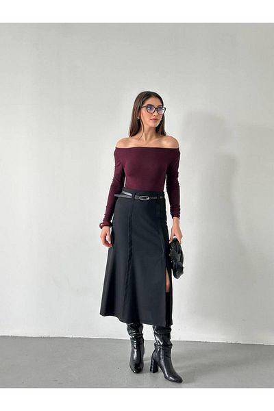 Melike Bakar Boutique Fusta midi cu curea cu detaliu cu fanta