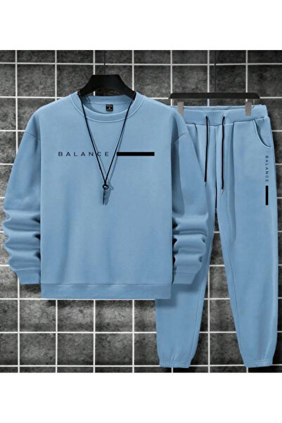 GBRO Unisex Balance Yazılı Bisiklet Yaka Sweatshirt Eşofman Altı Pamuklu Set