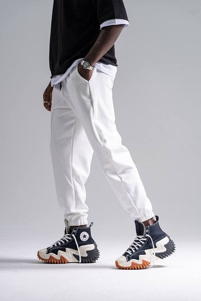 Superbluemexico Men's Half Baggy Cut Rubber Leg Jogger Sweatpants Trousers