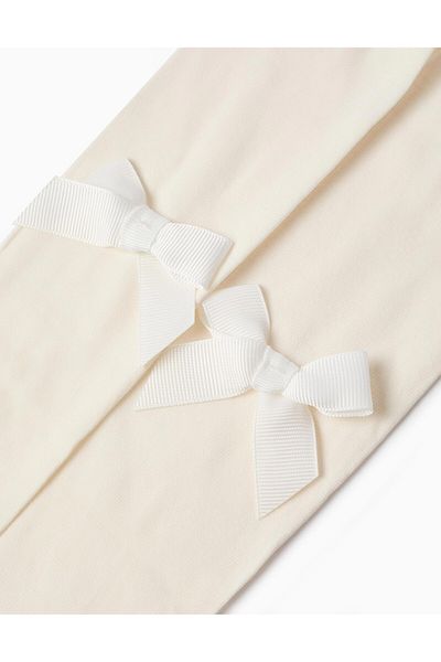 Ziddy Microfiber Tights with Bow for Baby Girls, White