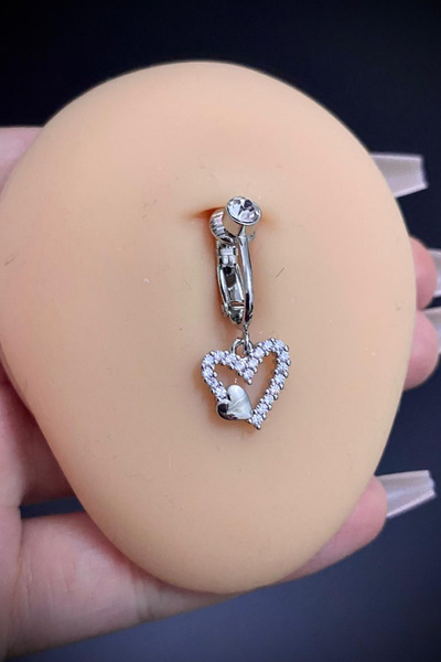 Blisse Piercing Kadın Kalp Zirkon Taşlı Sıkıştırma Deliksiz Belly Göbek Piercing