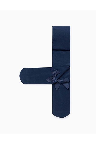 Ziddy Microfiber Tights with Bow for Girls, Dark Blue