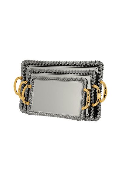 ALSAIF طقم صواني تقديم من 3 قطع، تصميم عصري وأنيق يضفي لمسة مميزة على أي مساحة، نيكل/ذهبي