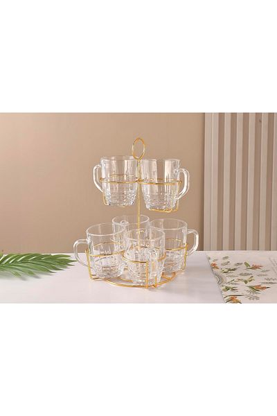 ORCHID 6PCS GLASS MUG SET 200ML WITH STAND