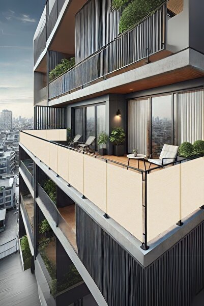 sizenelazım 90cm x 3.5m  Krem  Balkon Bahçe Çit Brandası  Su İtici, UV Koruyu...